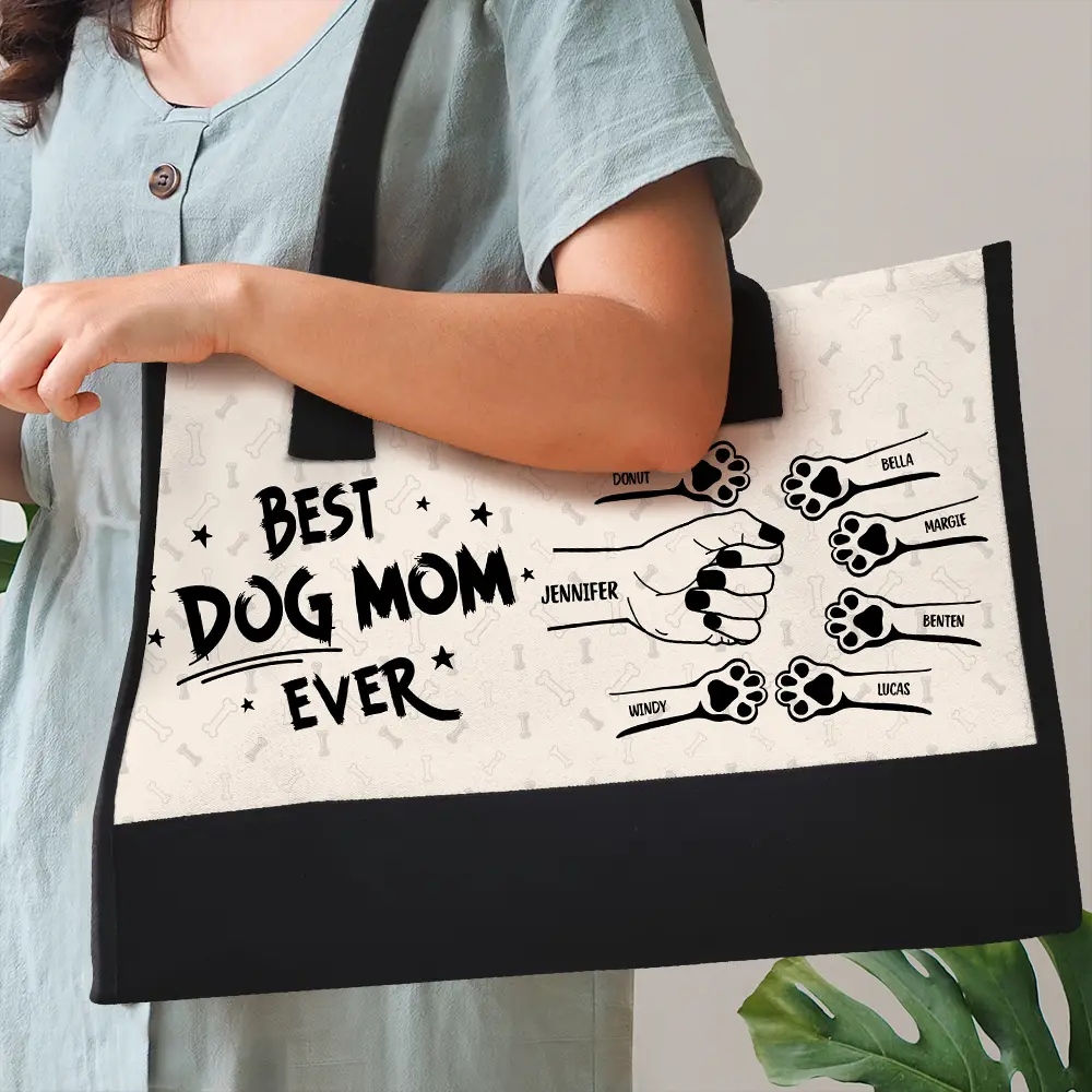Best Dog Mom Ever Fist Bump - Personalized Canvas Tote Bag - Image 3