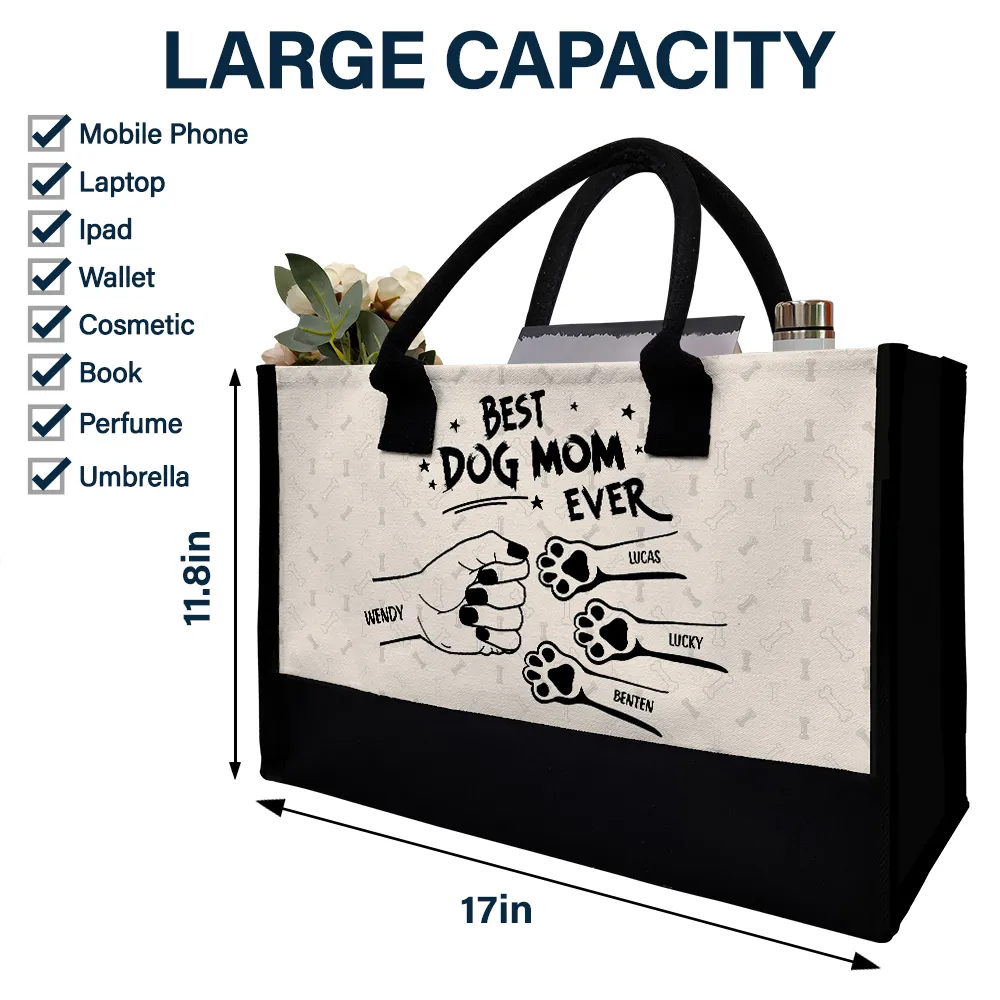 Best Dog Mom Ever Fist Bump - Personalized Canvas Tote Bag - Image 4