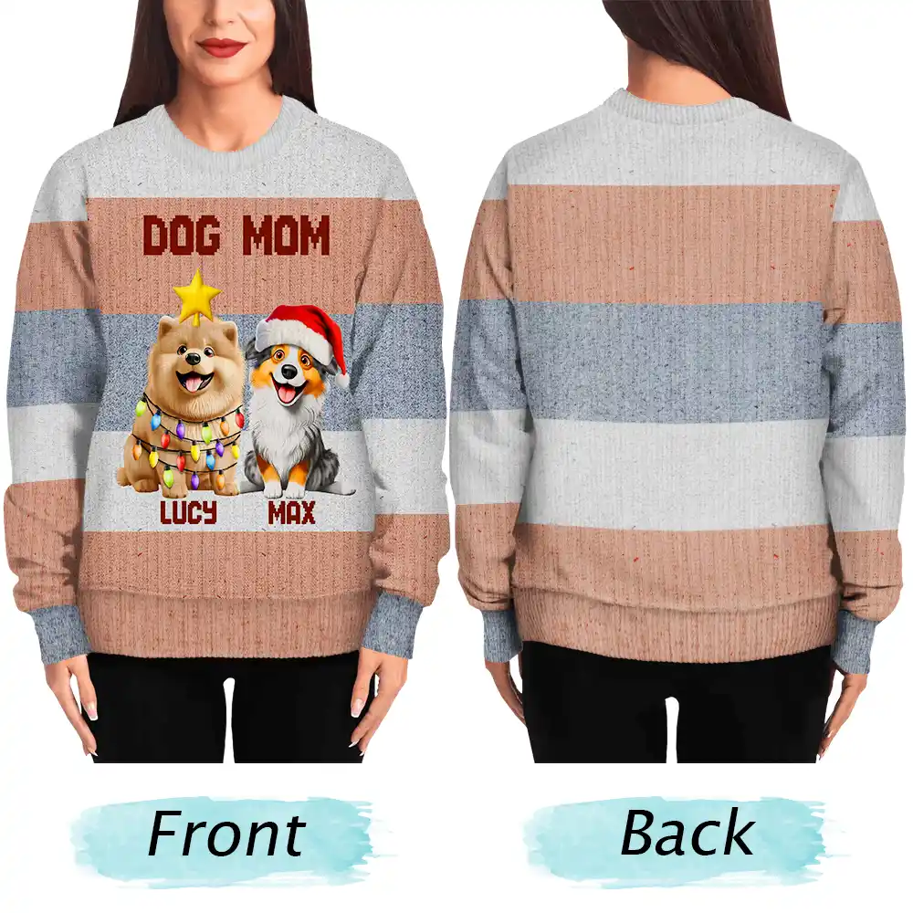 Best Dog Mom Ever Funny 3D Cute Dogs - Personalized Unisex Ugly Sweater - Image 4