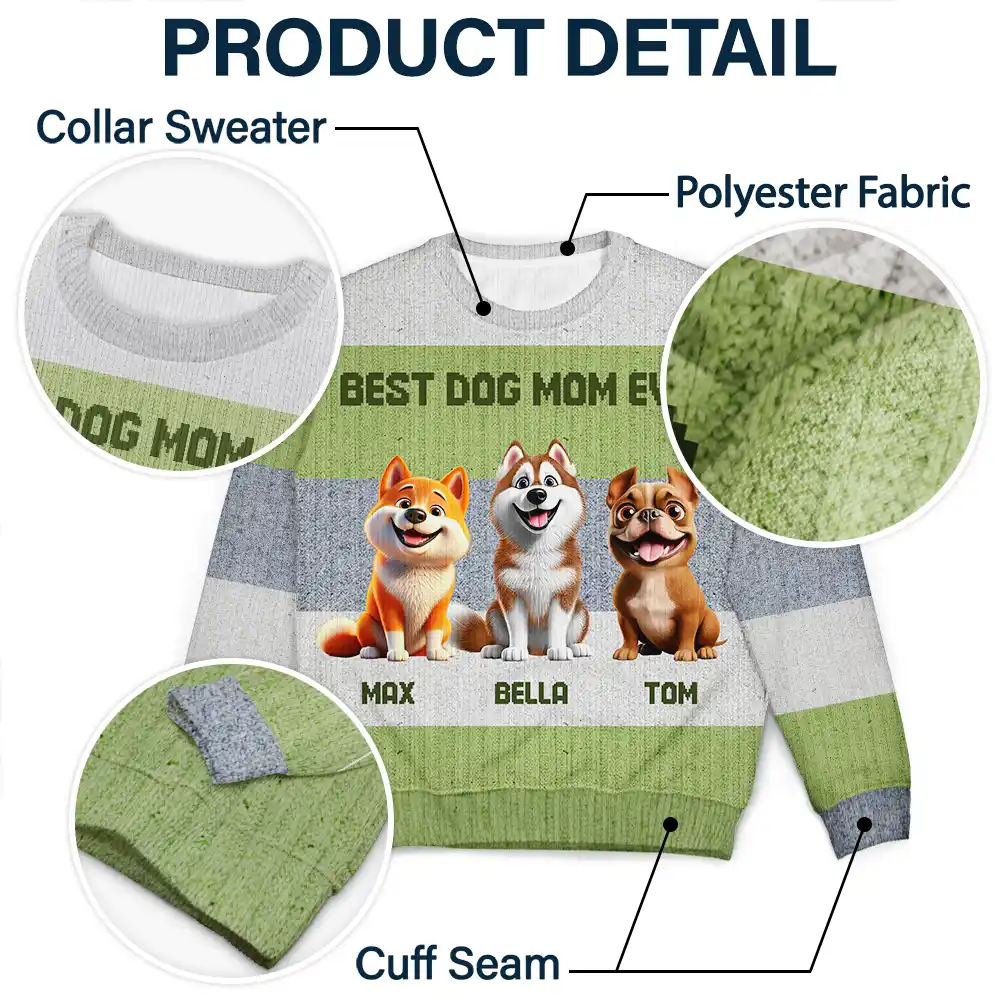 Best Dog Mom Ever Funny 3D Cute Dogs - Personalized Unisex Ugly Sweater - Image 5