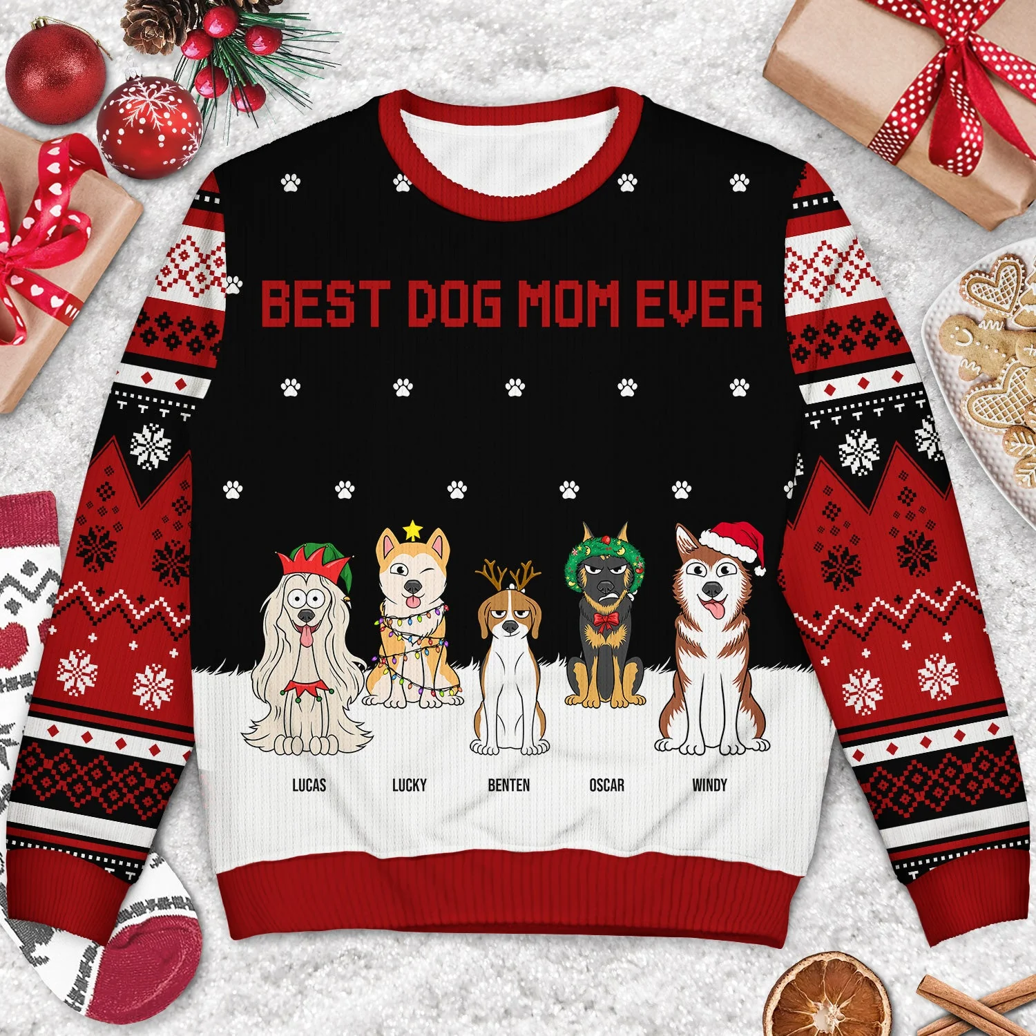 Best Dog Mom Ever - Gift For Dog Lovers - Personalized Unisex Ugly Sweater - Image 3