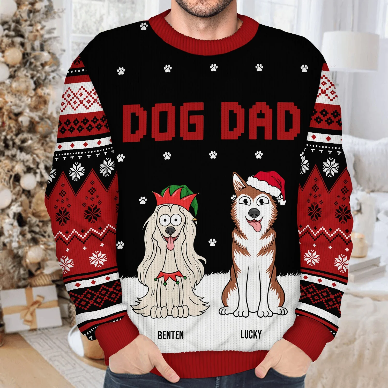 Best Dog Mom Ever - Gift For Dog Lovers - Personalized Unisex Ugly Sweater - Image 4
