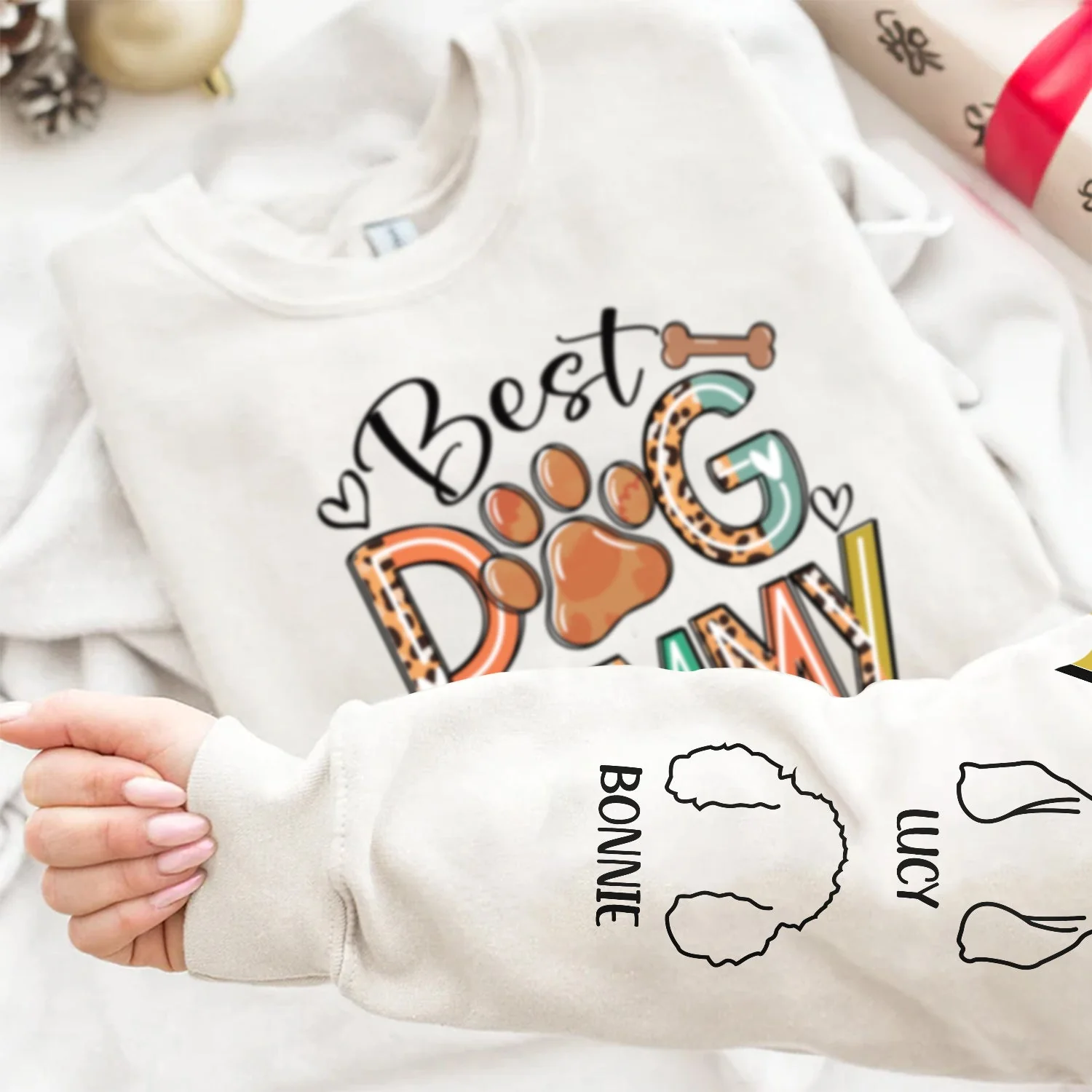 Best Dog Mom - Gift For Mothers, Pet Lovers - Personalized Sweatshirt With Sleeve Imprint - Image 4