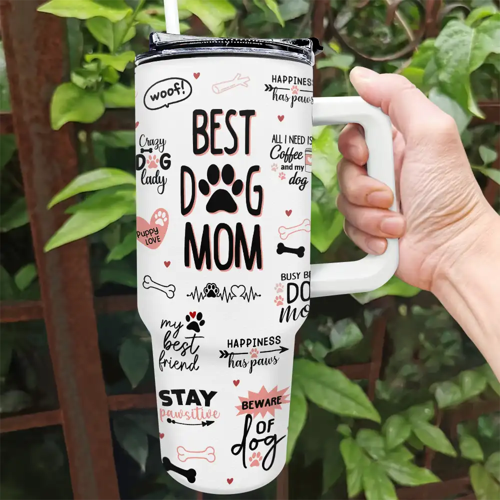 Best Dog Mom Puppy Love - Personalized 40oz Tumbler With Straw - Image 2