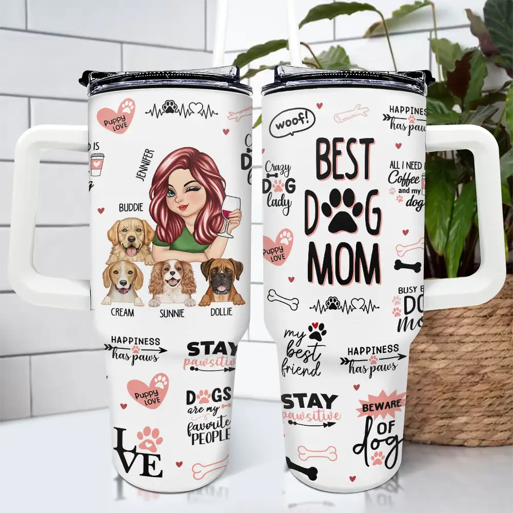 Best Dog Mom Puppy Love - Personalized 40oz Tumbler With Straw - Image 4