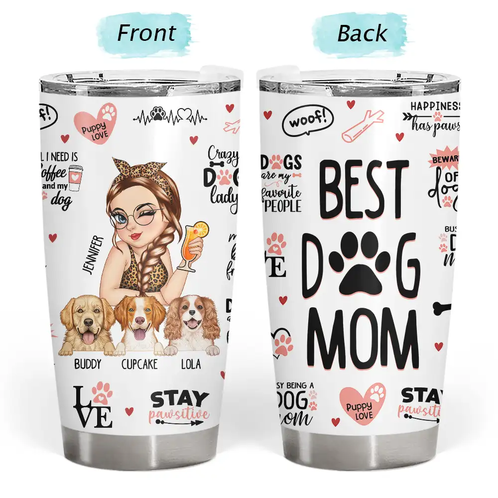 Best Dog Mom Puppy Love - Personalized Tumbler - Image 3
