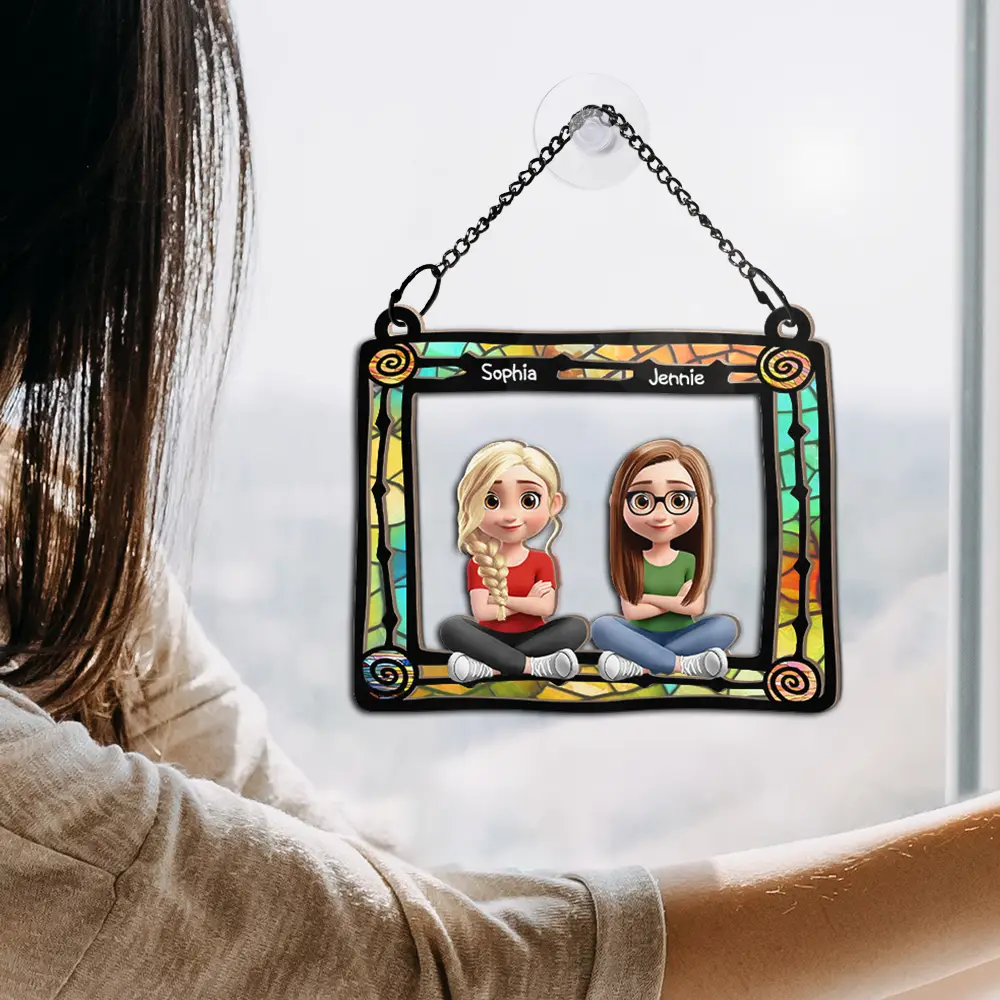 Best Friend Sitting By The Window - Personalized Window Hanging Suncatcher Ornament - Image 4