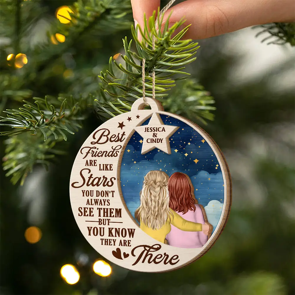 Best Friends Are Like Stars - Personalized 2-Layered Wooden Ornament - Image 2