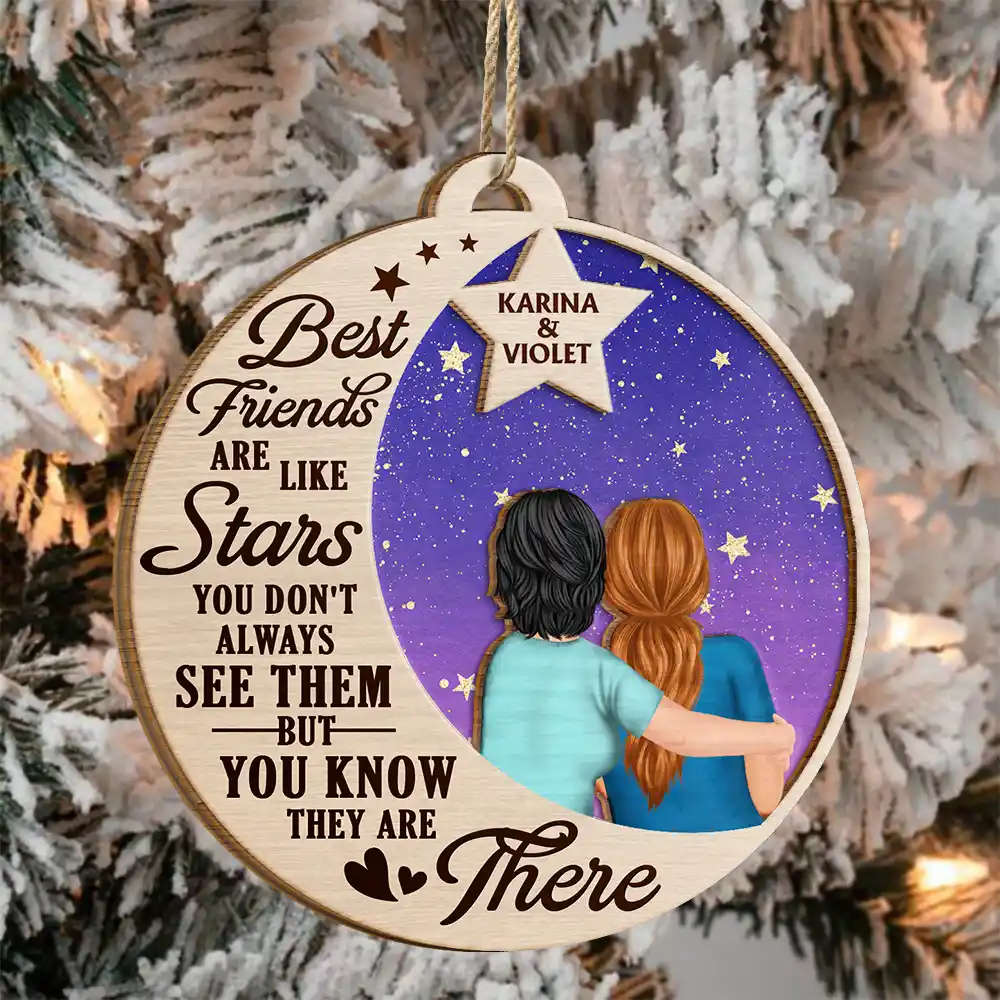Best Friends Are Like Stars - Personalized 2-Layered Wooden Ornament - Image 3