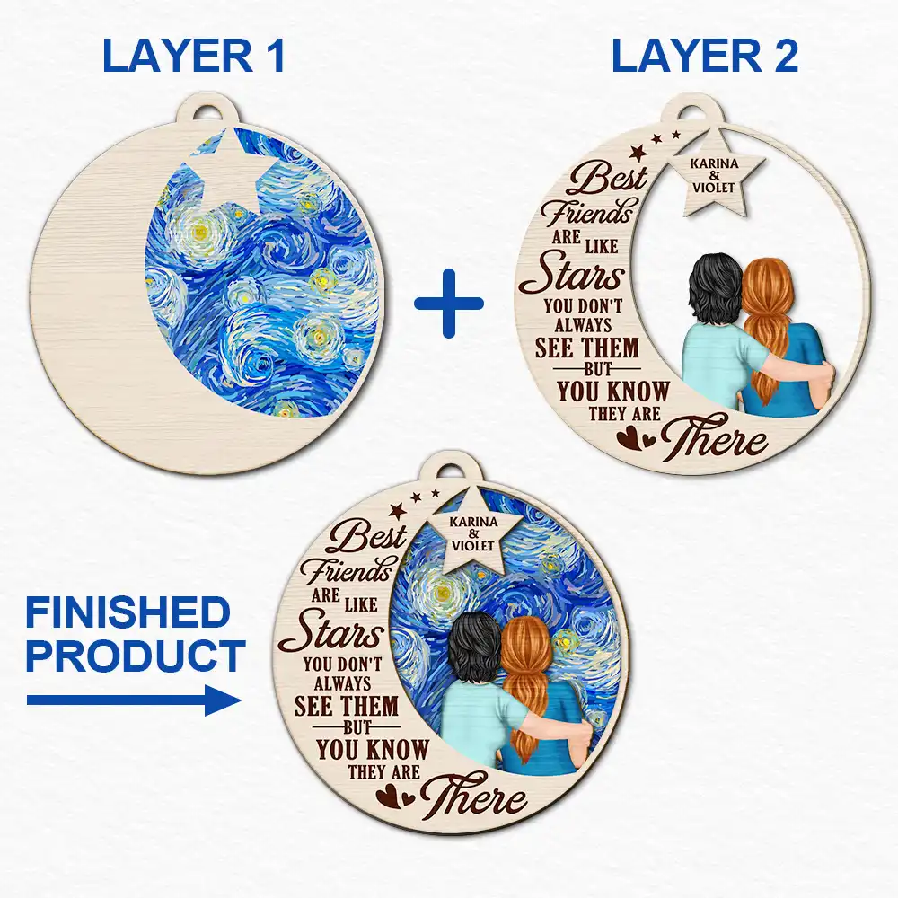 Best Friends Are Like Stars - Personalized 2-Layered Wooden Ornament - Image 6