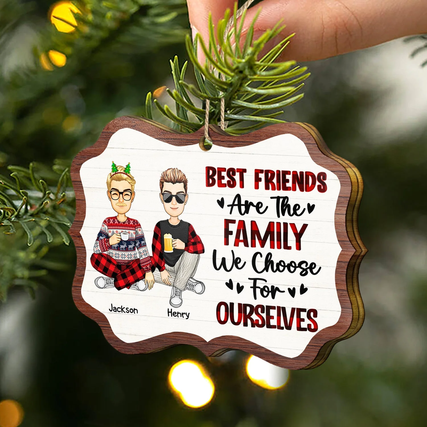 Best Friends Are The Family We Choose - Christmas Gifts For Besties - Personalized Medallion Wooden Ornament - Image 2