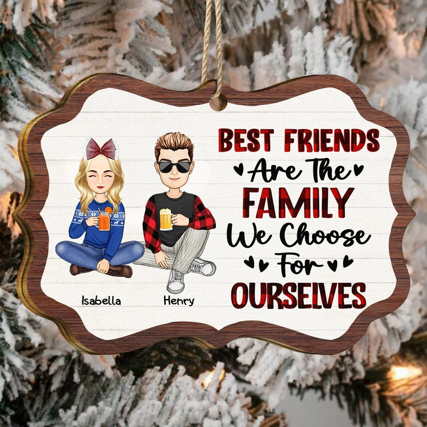 Best Friends Are The Family We Choose - Christmas Gifts For Besties - Personalized Medallion Wooden Ornament - Image 4