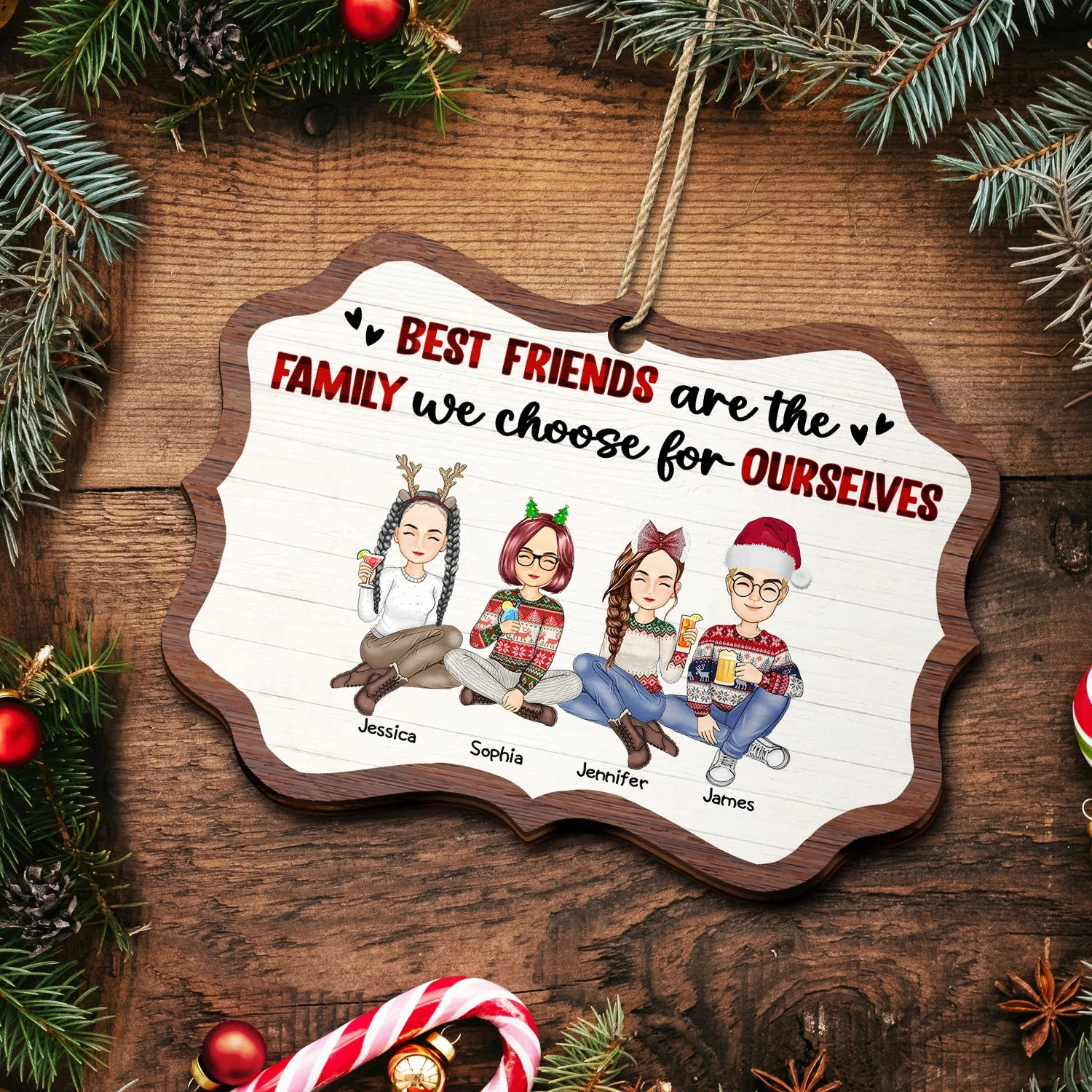 Best Friends Are The Family We Choose - Christmas Gifts For Besties - Personalized Medallion Wooden Ornament - Image 5