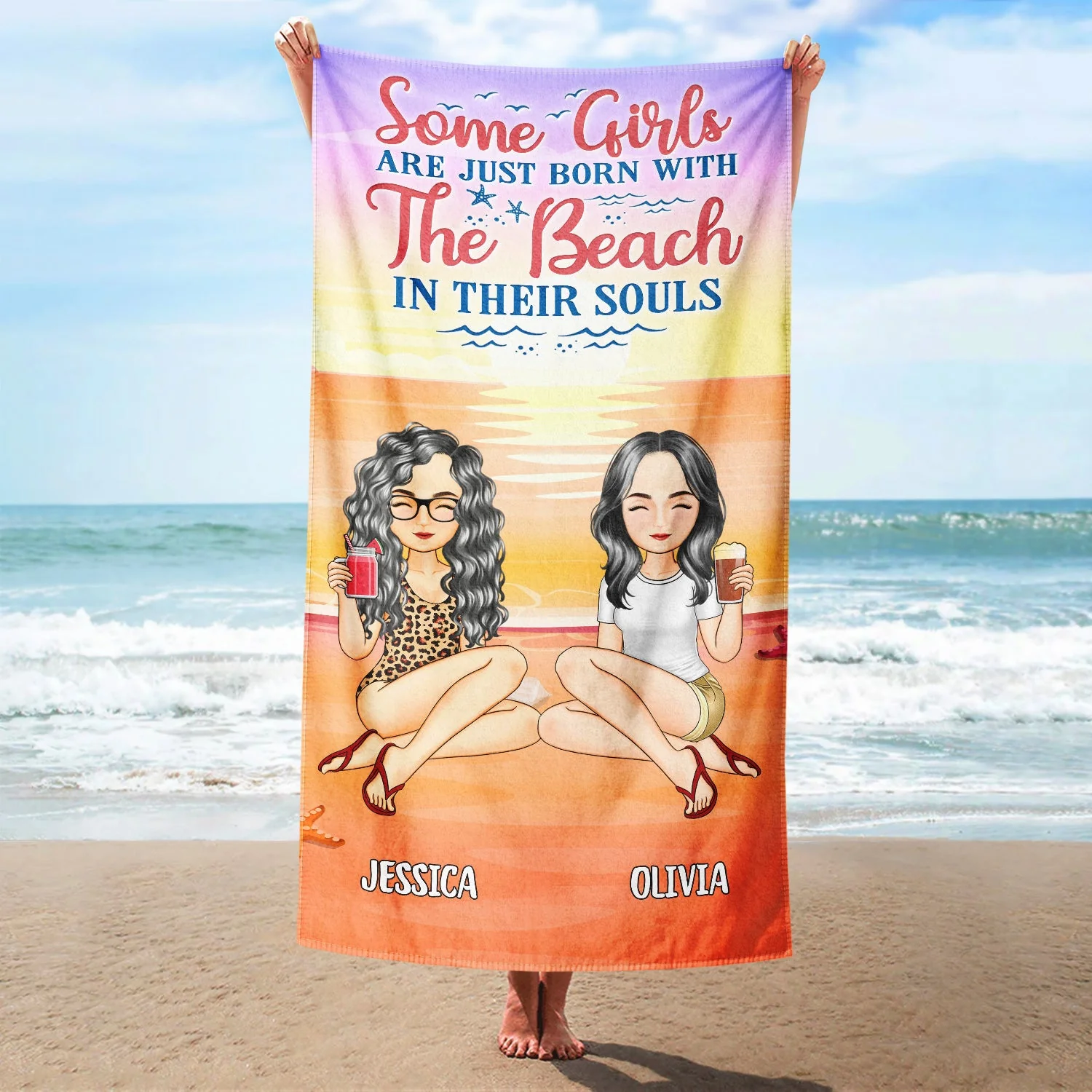 Best Friends Are The Sisters We Choose For Ourselves - Gift For BFF, Besties, Beach, Travel Lovers - Personalized Beach Towel - Image 2