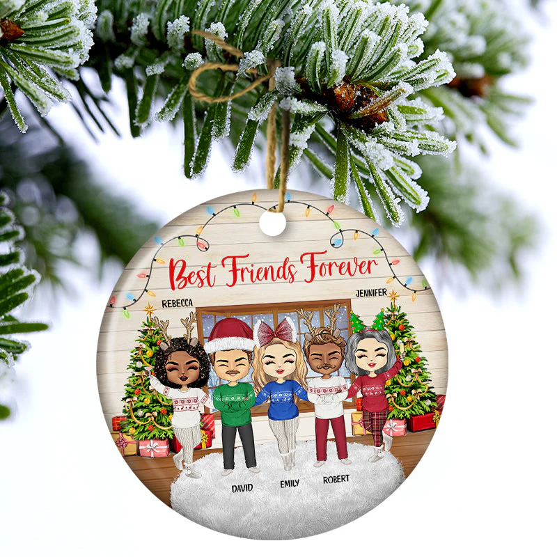 Best Friends Besties Forever - Christmas Gift For Siblings And Colleagues - Personalized Custom Circle Ceramic Ornament - Image 3
