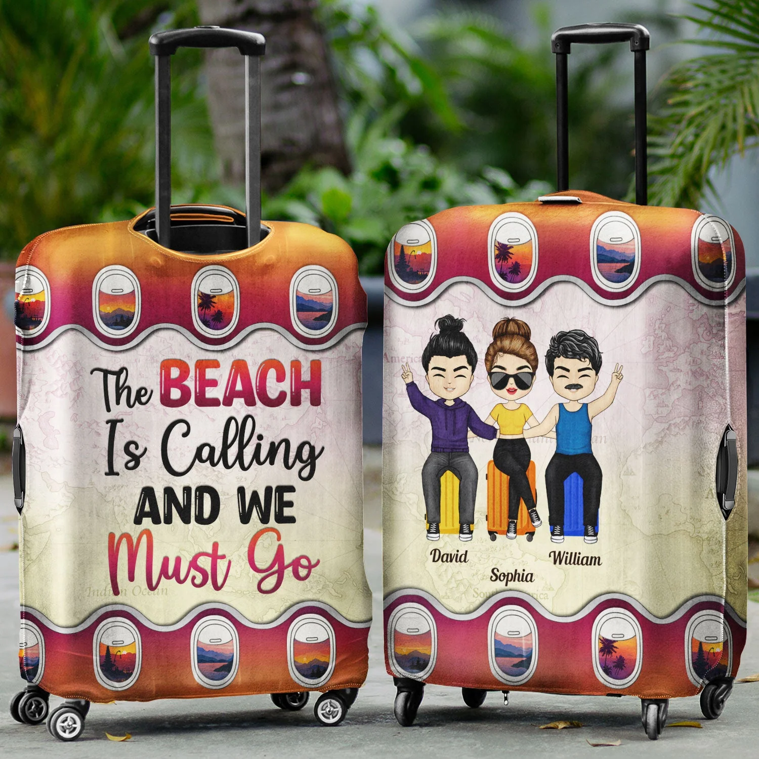 Best Friends Catch Flights Not Feelings - Gift For Traveling Lovers, BFF Besties, Family, Siblings, Couples - Personalized Custom Luggage Cover - Image 2