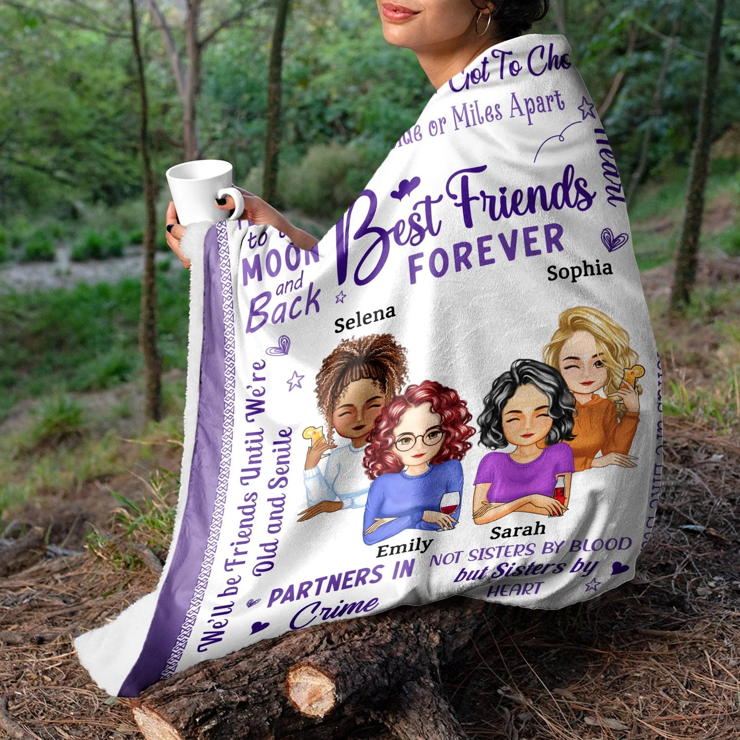 Best Friends Forever Connected By Heart Cartoon - Loving Gifts For Besties - Personalized Fleece Blanket - Image 5