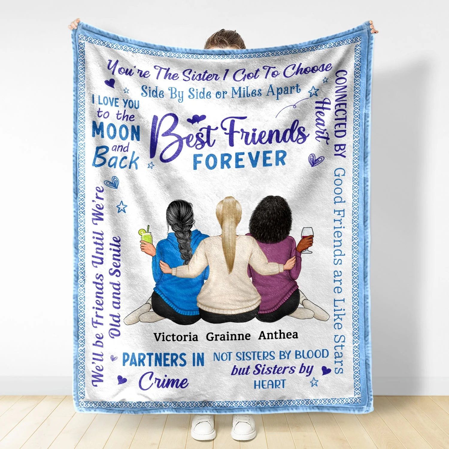 Best Friends Forever Connected By Heart - Loving Gifts For Besties - Personalized Fleece Blanket - Image 3