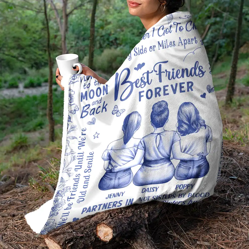 Best Friends Forever Connected By Heart Toile - Personalized Fleece Blanket, Sherpa Blanket - Image 5