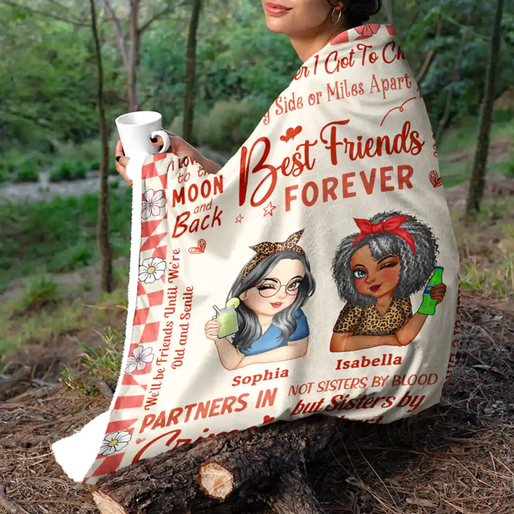 Best Friends Forever Partners In Crime - Personalized Fleece Blanket, Sherpa Blanket - Image 5
