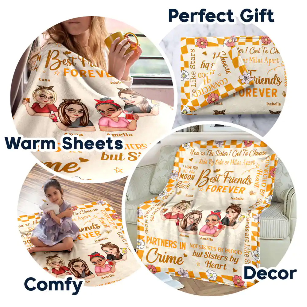 Best Friends Forever Partners In Crime - Personalized Fleece Blanket, Sherpa Blanket - Image 7