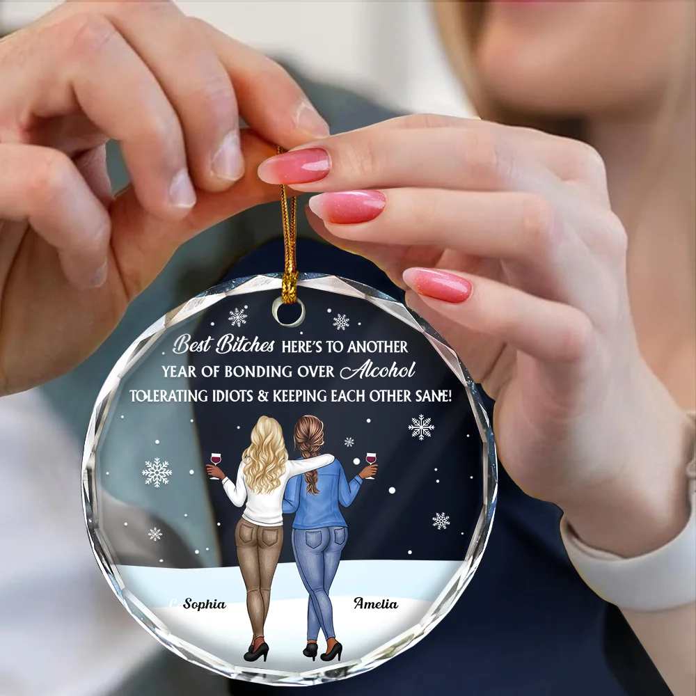 Best Friends Here's To Another Year Of Us - Personalized Circle Glass Ornament - Image 4