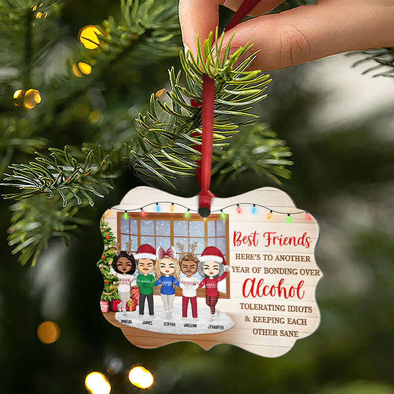 Best Friends Keeping Each Other Sane - Christmas Gift For BFF And Colleagues - Personalized Custom Aluminum Ornament - Image 2
