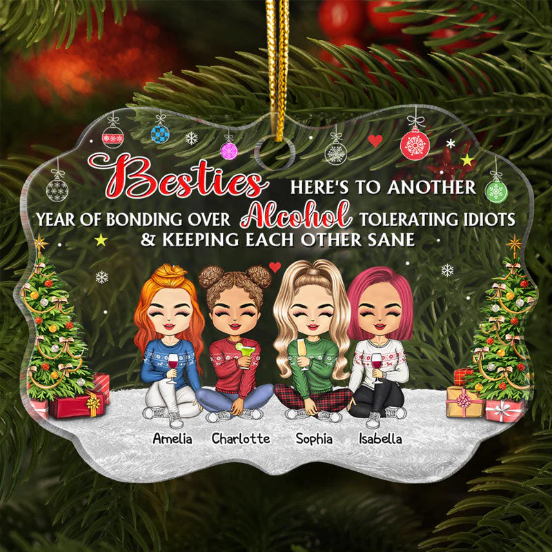 Best Friends Keeping Each Other Sane - Christmas Gift For BFF And Colleagues - Personalized Custom Medallion Acrylic Ornament - Image 2