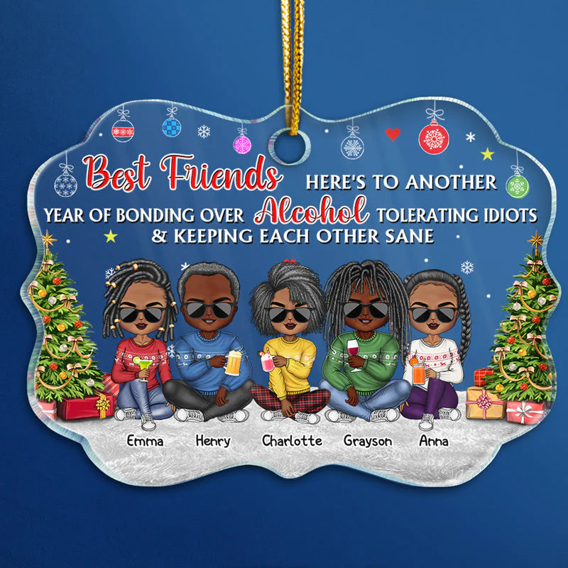 Best Friends Keeping Each Other Sane - Christmas Gift For BFF And Colleagues - Personalized Custom Medallion Acrylic Ornament - Image 4