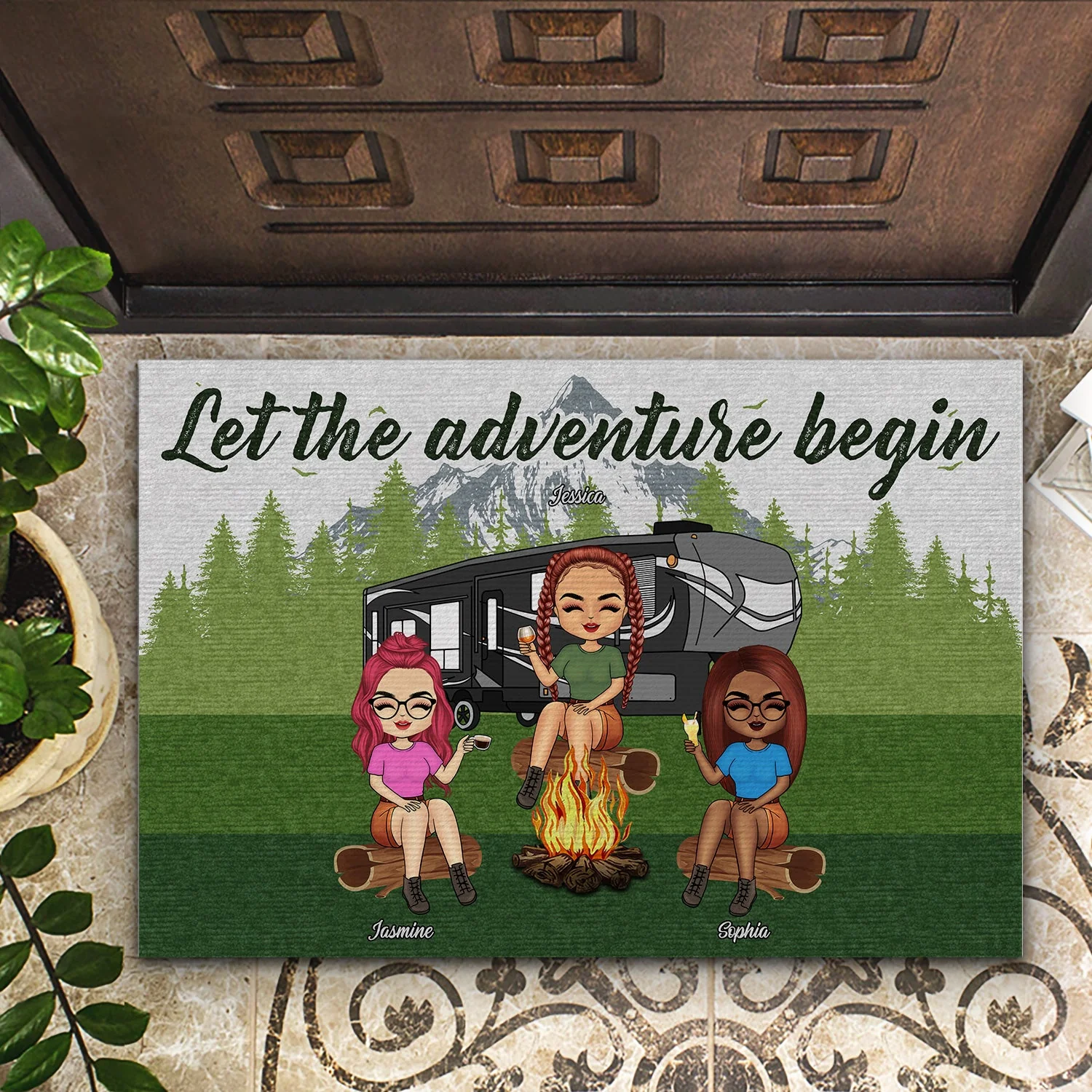 Best Friends Let The Adventure Begin - Camping Gift For Family, BFF Besties & Siblings - Personalized Custom Doormat - Image 2