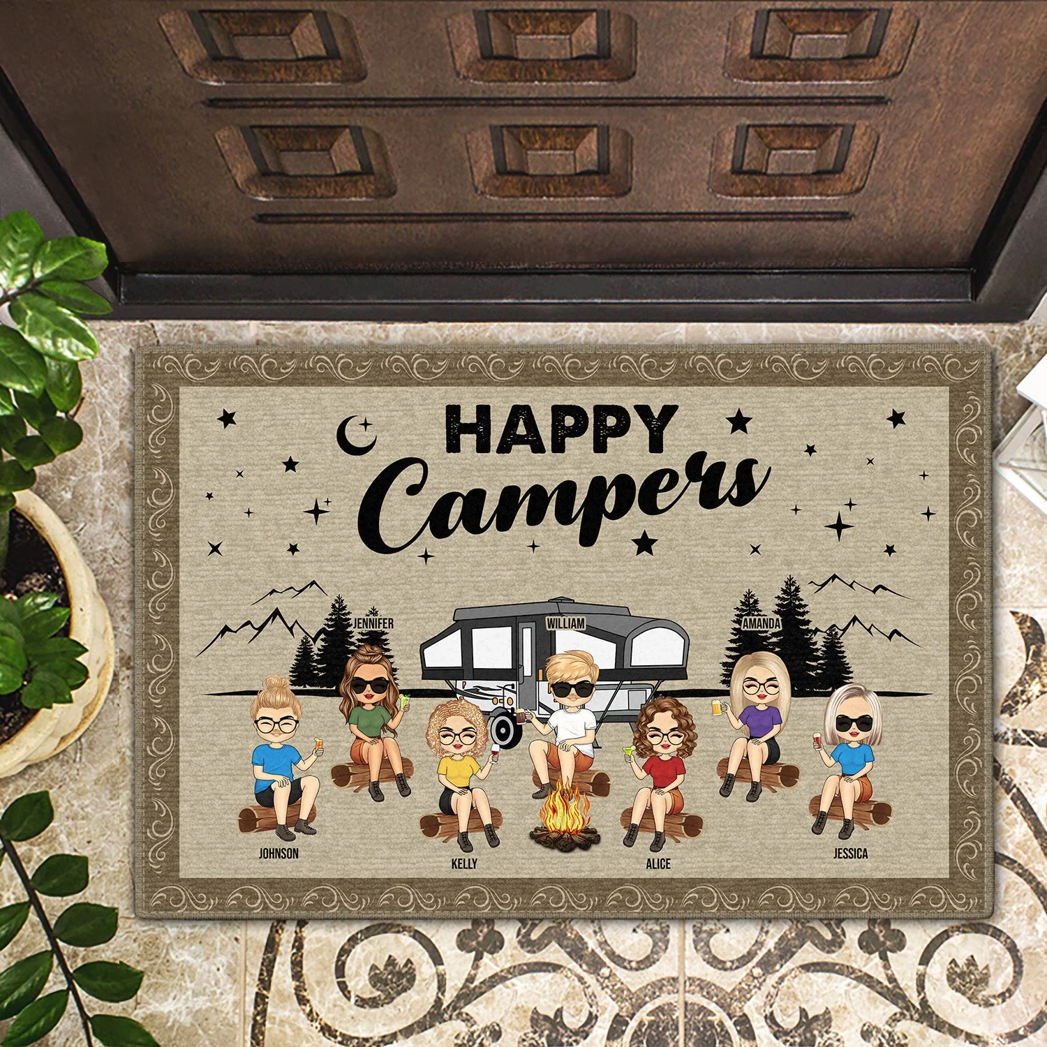 Best Friends Making Memories One Campsite At A Time - Camping Gift For Family, BFF Besties & Siblings - Personalized Custom Doormat - Image 2