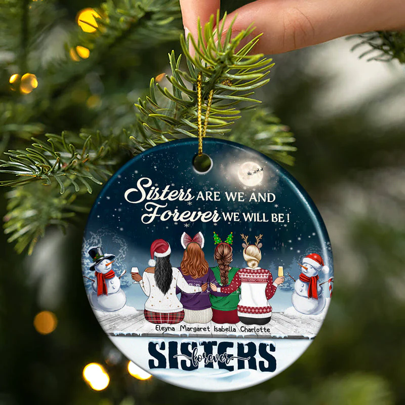 Best Friends Not Sisters By Blood But Sisters By Heart - Christmas Gift For Besties And Sisters - Personalized Custom Circle Ceramic Ornament - Image 2