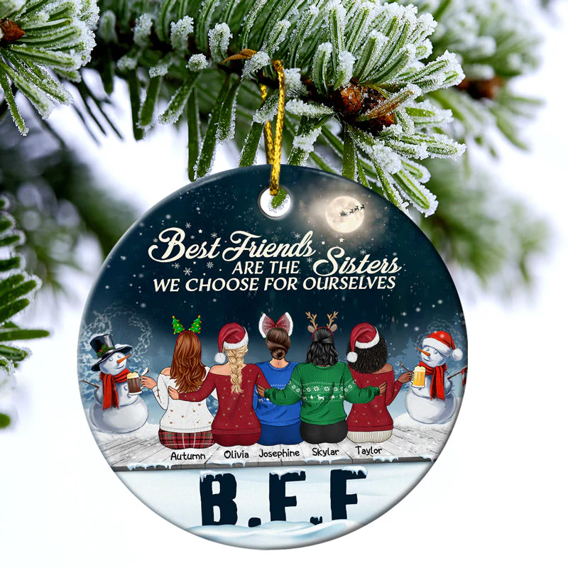 Best Friends Not Sisters By Blood But Sisters By Heart - Christmas Gift For Besties And Sisters - Personalized Custom Circle Ceramic Ornament - Image 3
