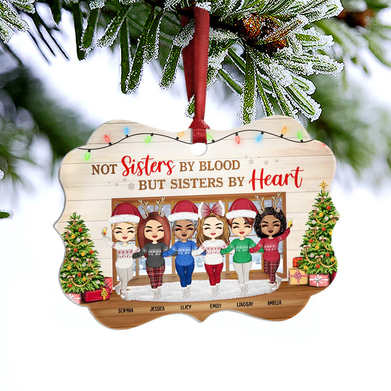 Best Friends Not Sisters By Blood But Sisters By Heart - Christmas Gift For BFF - Personalized Custom Aluminum Ornament - Image 3