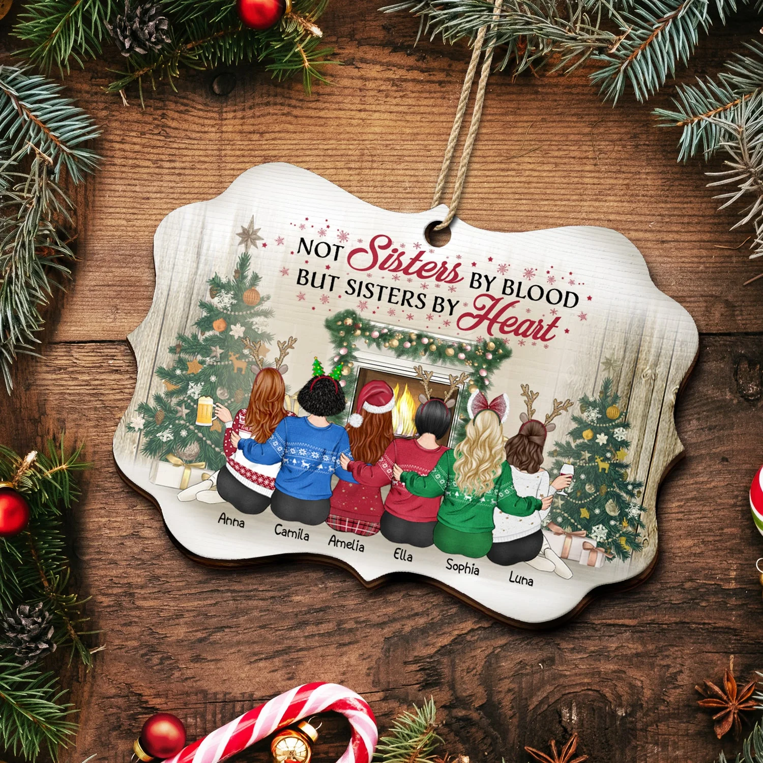 Best Friends Not Sisters By Blood But Sisters By Heart - Christmas Gift For BFF - Personalized Wooden Ornament - Image 5