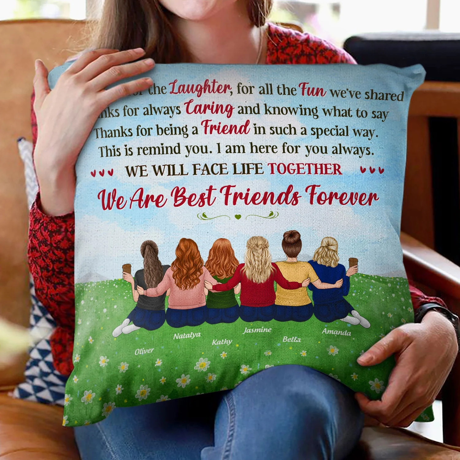 Best Friends Thank You For The Laughter - BFF Bestie Gift - Personalized Custom Pillow - Image 2