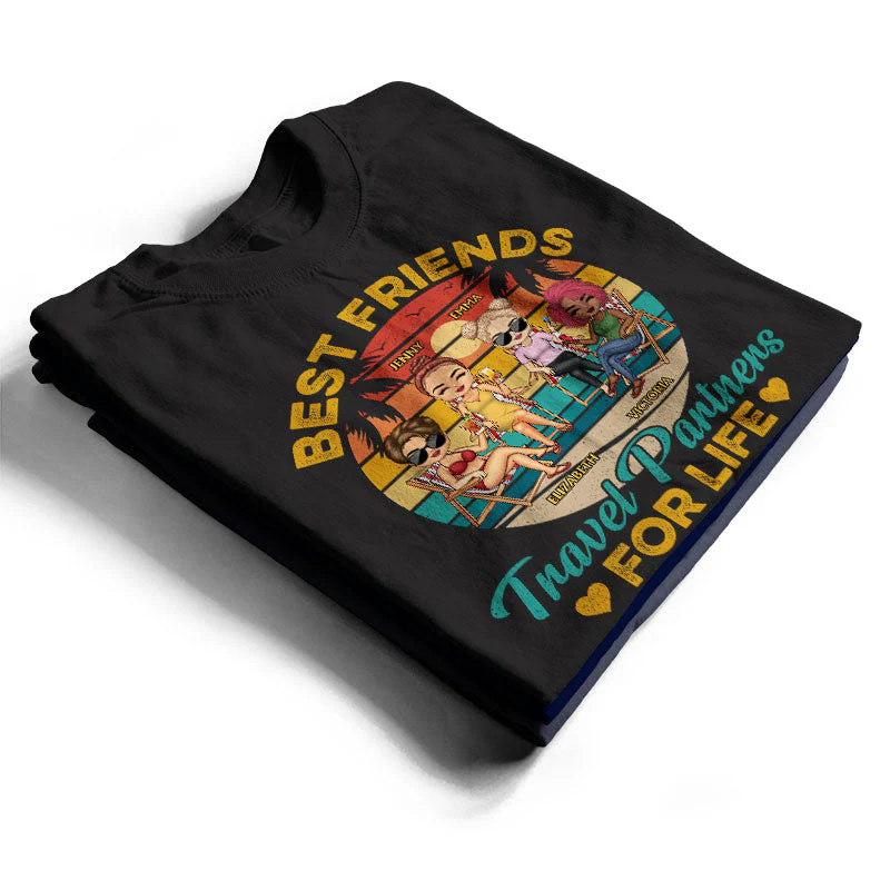 Best Friends Travel Partners For Life Beach Traveling Besties - Personalized Custom T Shirt - Image 2