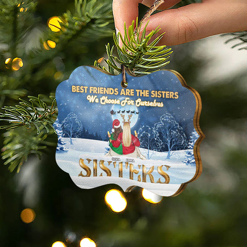 Best Friends We Never Walk Alone - Christmas Gift For BFF Besties And Sisters - Personalized Custom Wooden Ornament - Image 2