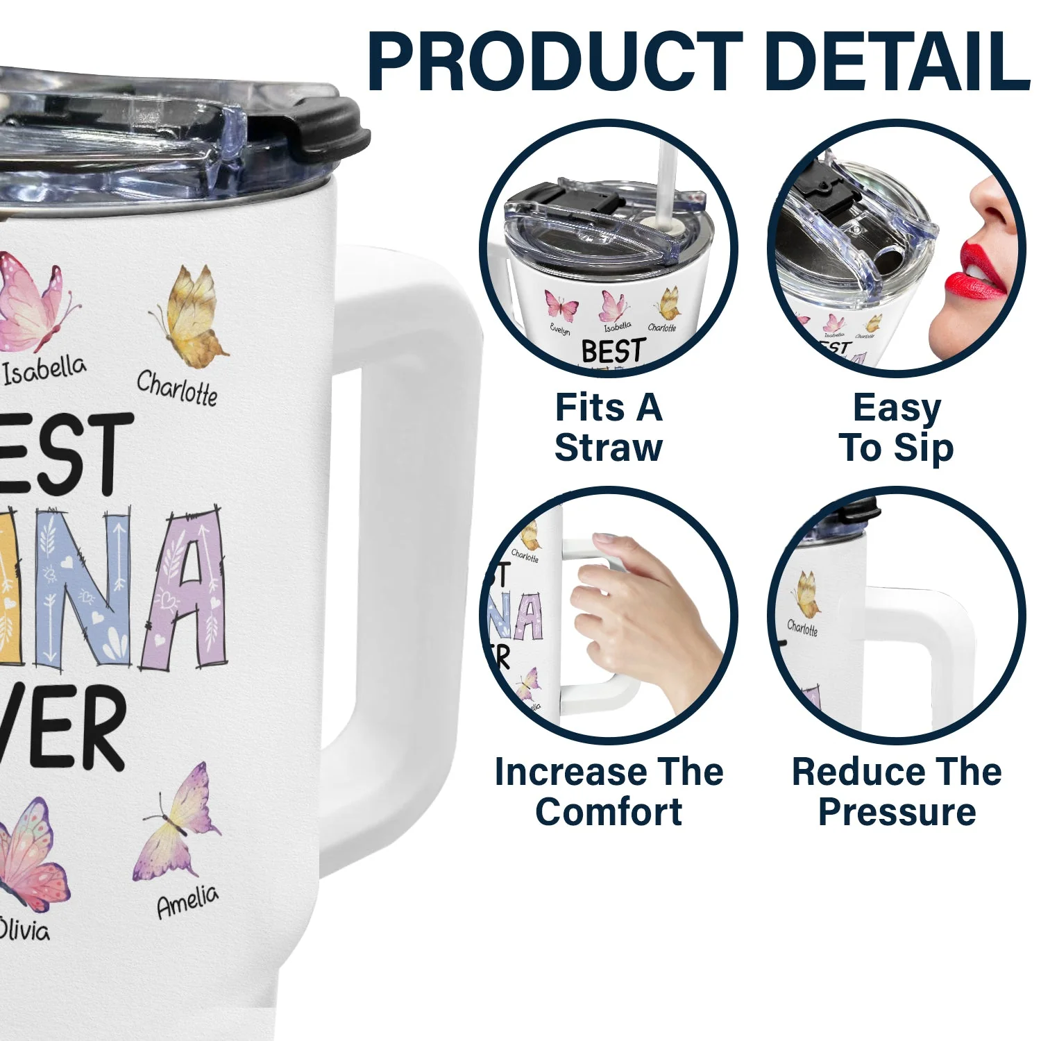 Best Grandma Mom Ever - Gift For Mother, Grandmother - Personalized 40oz Tumbler With Straw - Image 5