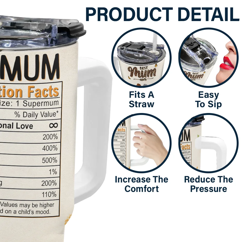 Best Mom Ever Nutrition Facts - Personalized 40oz Tumbler With Straw - Image 5
