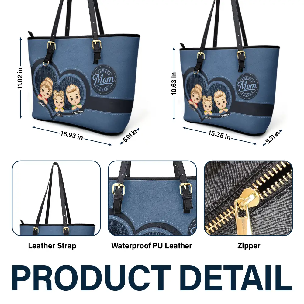 Best Mom Ever - Personalized Leather Tote Bag - Image 6