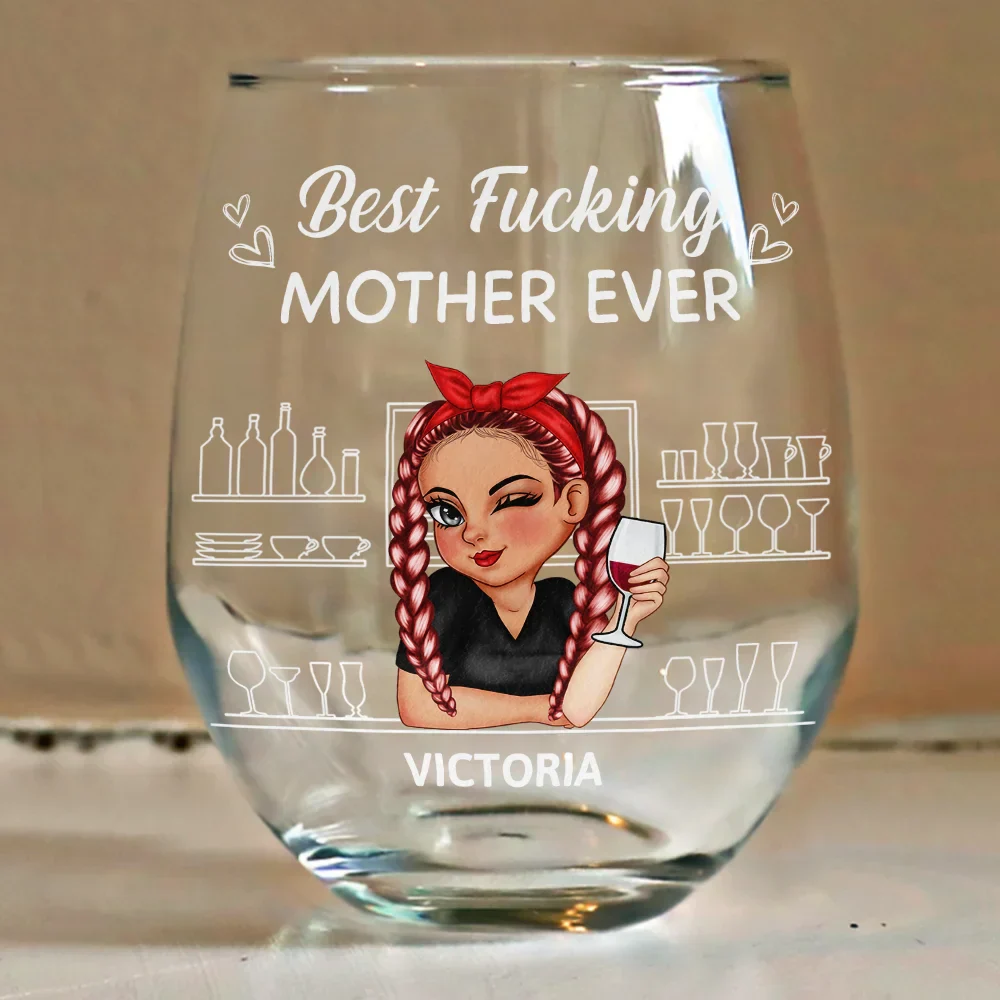 Best Mom Ever - Personalized Stemless Wine Glass - Image 4