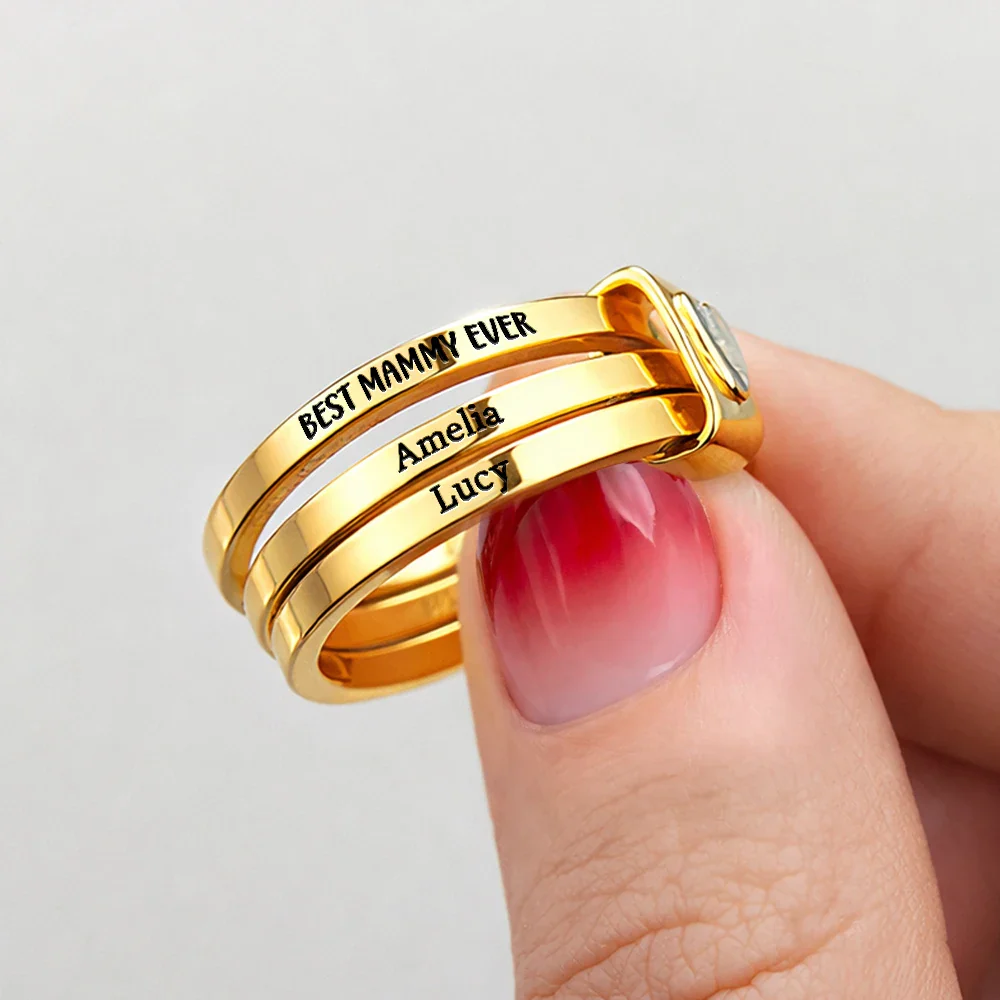 Best Mom Grandma Ever - Personalized Heart Stacking Rings - Image 6