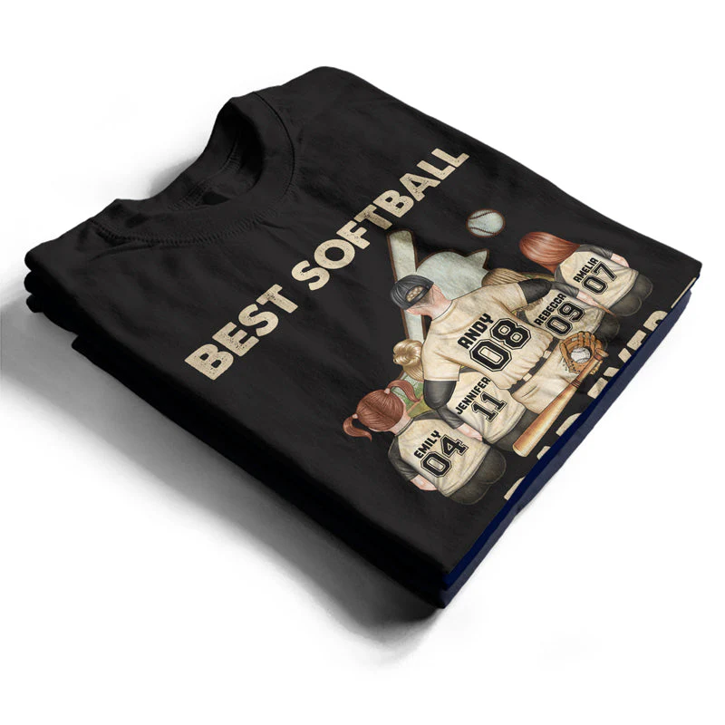 Best Softball Dad Ever - Father Gift - Personalized Custom T Shirt - Image 2