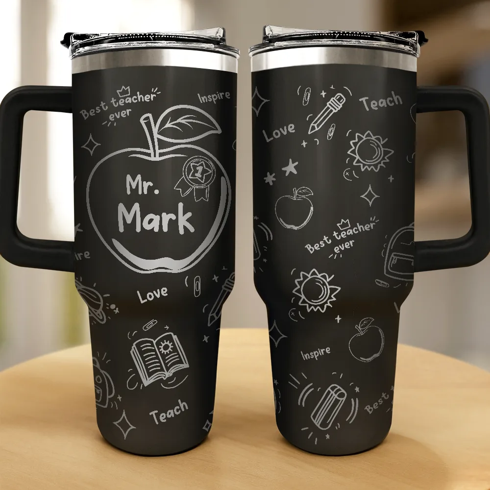 Best Teacher Ever Award Doodle - Personalized Engraved 40oz Tumbler - Image 2
