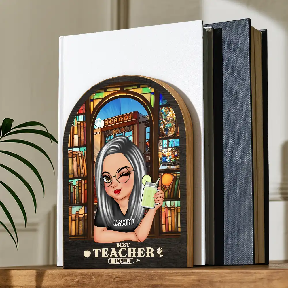 Best Teacher Ever - Personalized Wood Book Ends - Image 2