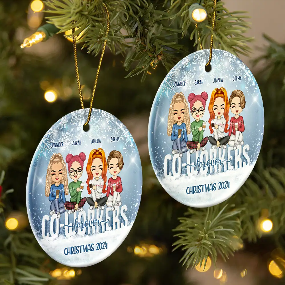 Best Team Forever - Christmas Gift For Colleagues And Best Friends - Personalized Custom Circle Ceramic Ornament - Image 2