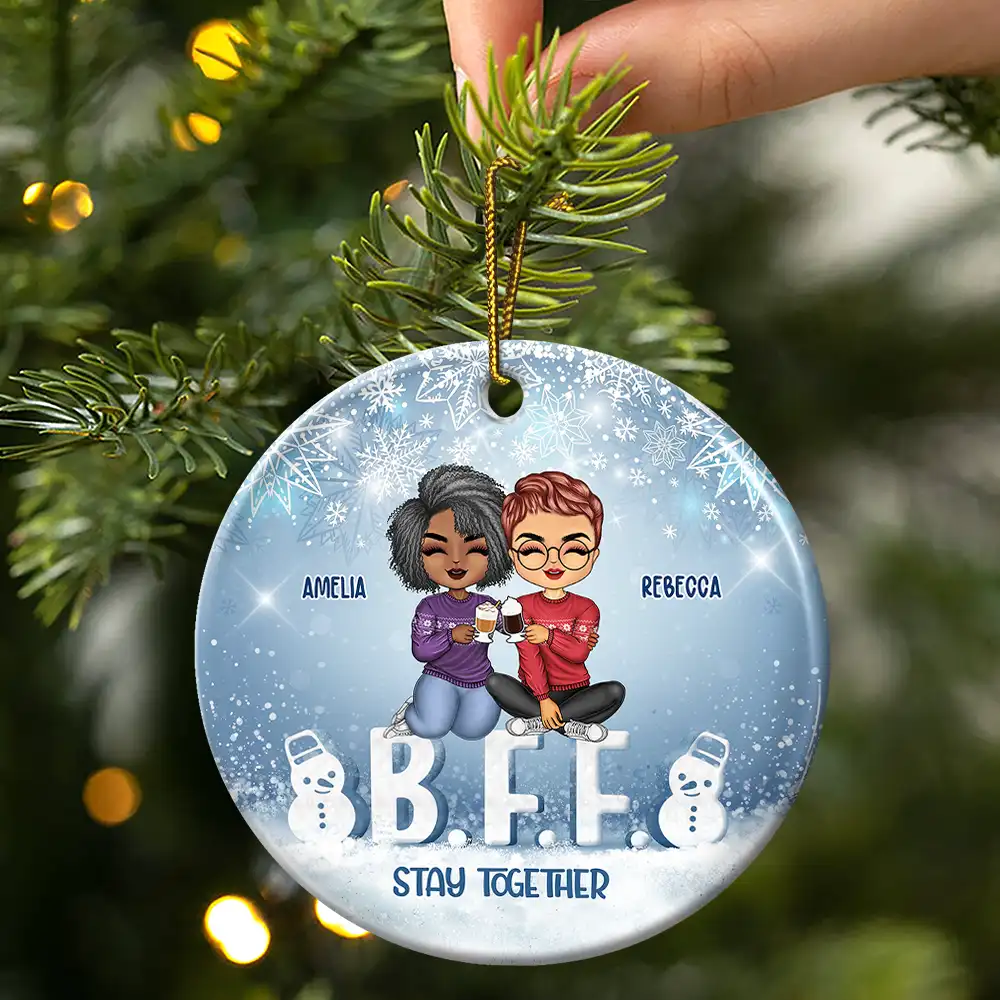 Best Team Forever - Christmas Gift For Colleagues And Best Friends - Personalized Custom Circle Ceramic Ornament - Image 3