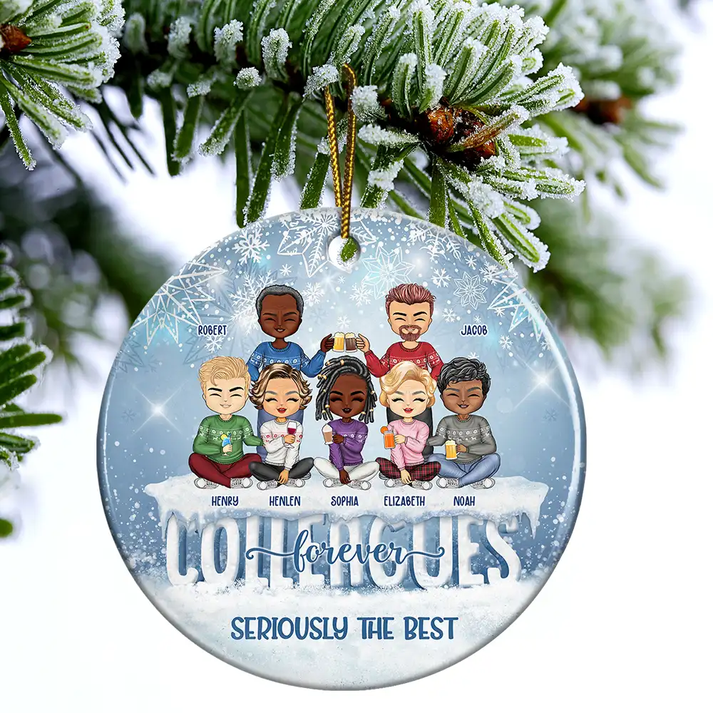 Best Team Forever - Christmas Gift For Colleagues And Best Friends - Personalized Custom Circle Ceramic Ornament - Image 4