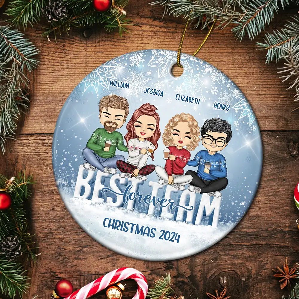 Best Team Forever - Christmas Gift For Colleagues And Best Friends - Personalized Custom Circle Ceramic Ornament - Image 5